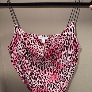 Topshop Pink and Black Leopard Print Top